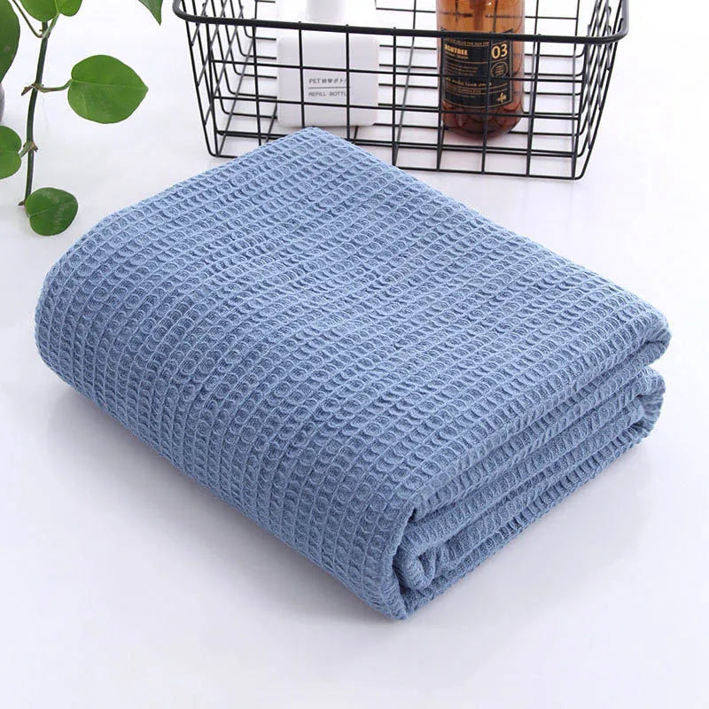 Japanese Pure Cotton Waffle Weave Blanket – Breathable Summer Towel Quilt & Sofa Throw