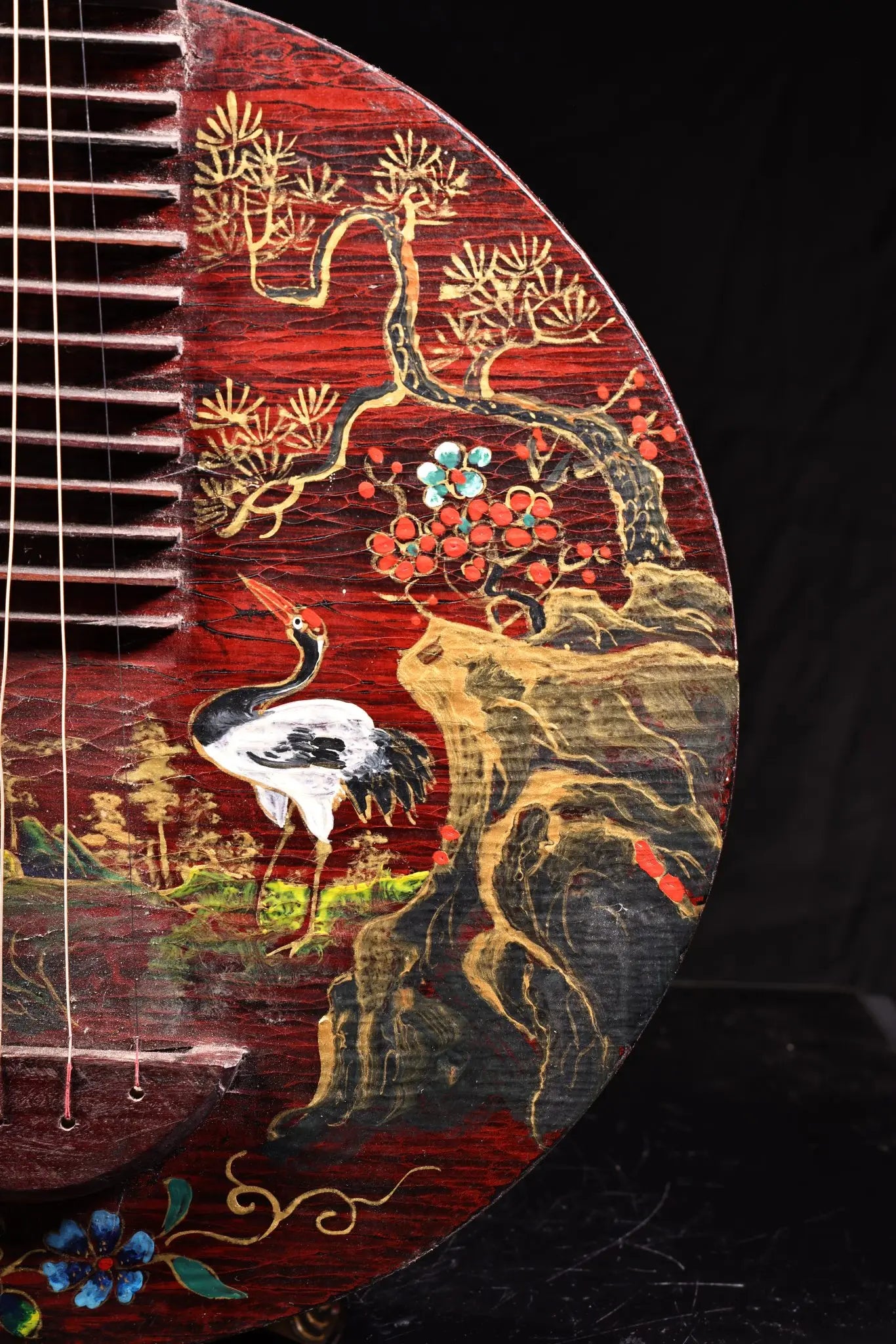 Wooden Lacquerware Deer & Crane Yueqin / Pipa – Asian Home Decor Instrument