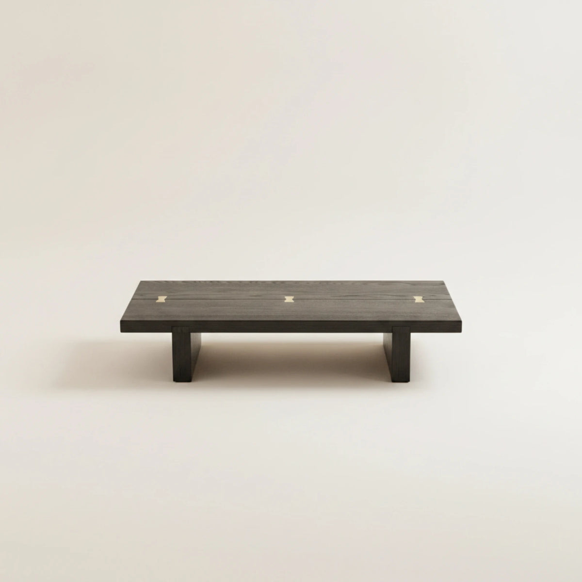 Wabi-Sabi Low Wood Tea Table with Brass Inlay | Compact Floor Table