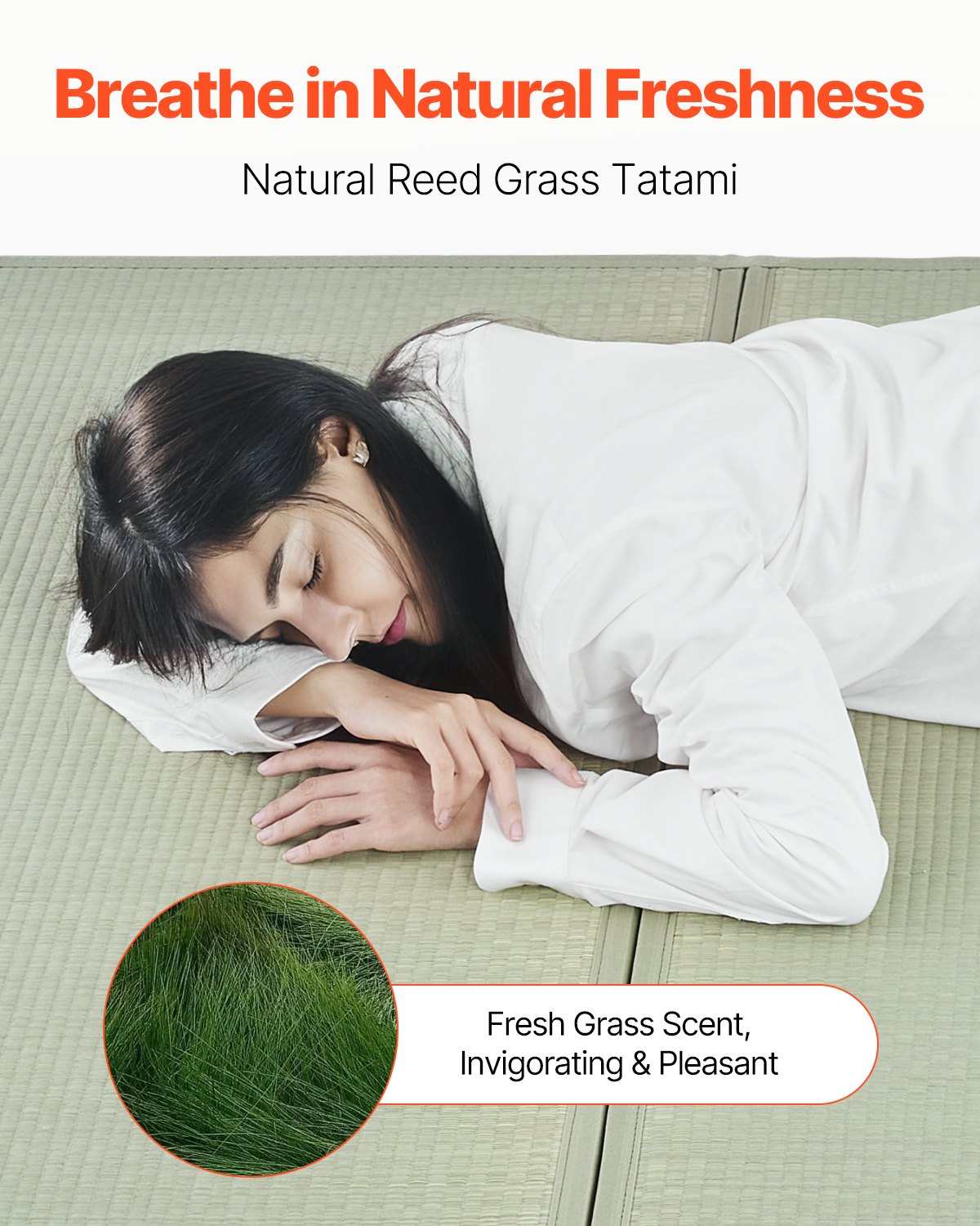 Japanese Tatami Mat, Queen Size Foldable Mattress (Natural Rush Grass), Non-Slip Backing