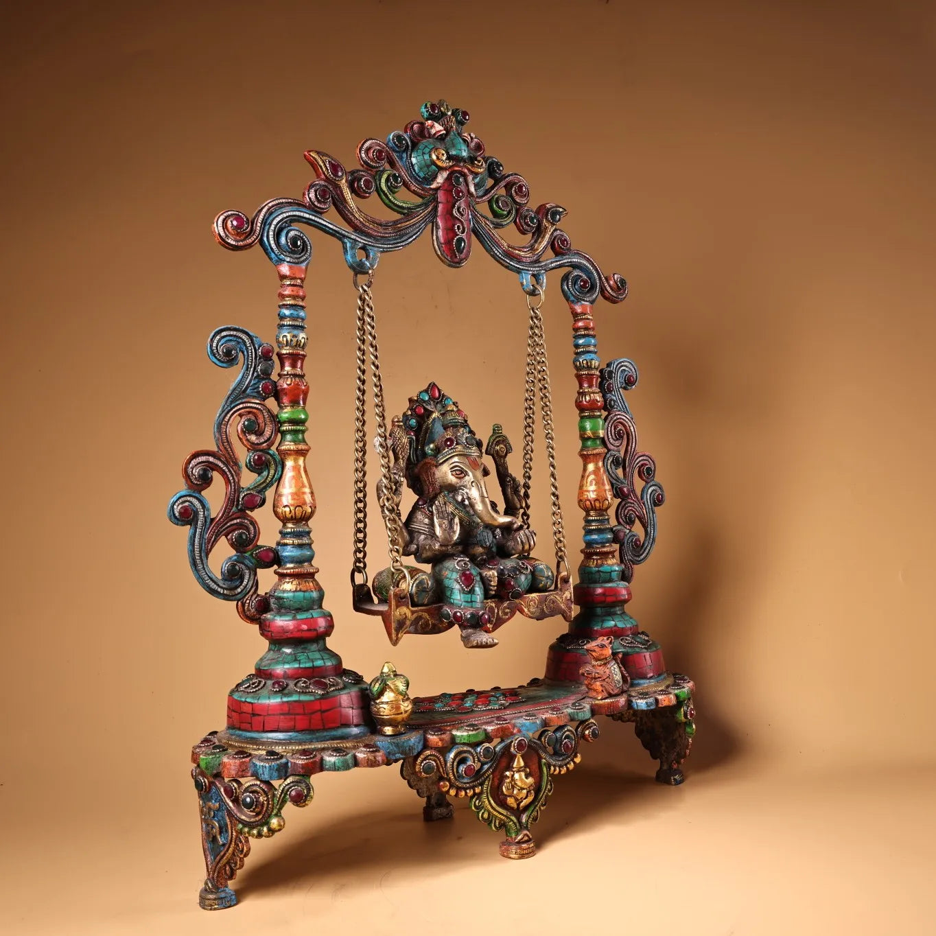 17" Bronze Turquoise Ganesha & Phoenix Swing – Asian Home Decor