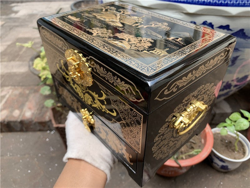 Pingyao Chinese Classical Hand Painted Gold Foil Jewelry Box