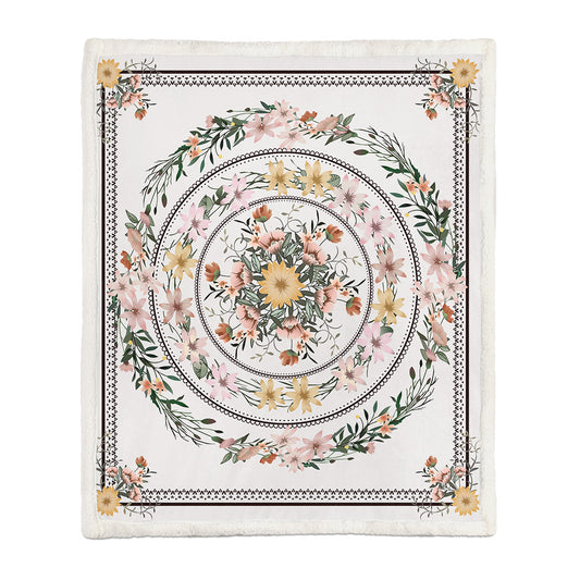 Chinese Floral Flannel Blanket – Soft Printed Throw in Multiple Sizes