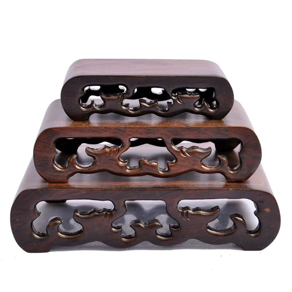 3-teiliger, aufwendiger chinesischer Hartholzständer für Netsuke, Schnupftabakflaschen, Schnitzereien
