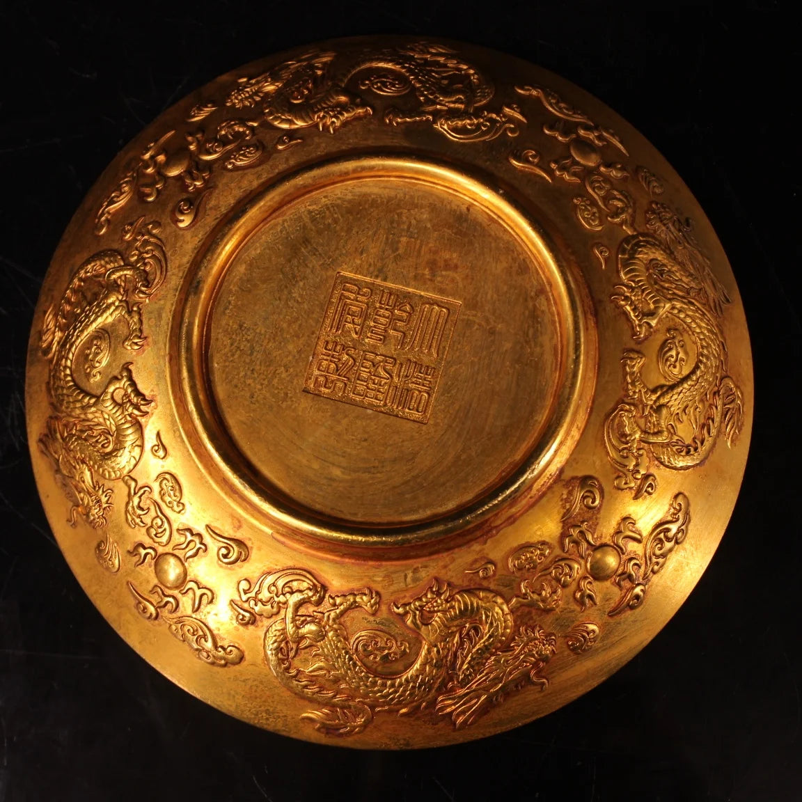 7" Tibetan Temple Old Bronze Nine Dragons Plate
