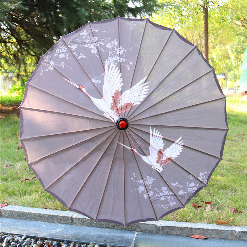 Chinese Style Silk Print Bamboo Umbrella