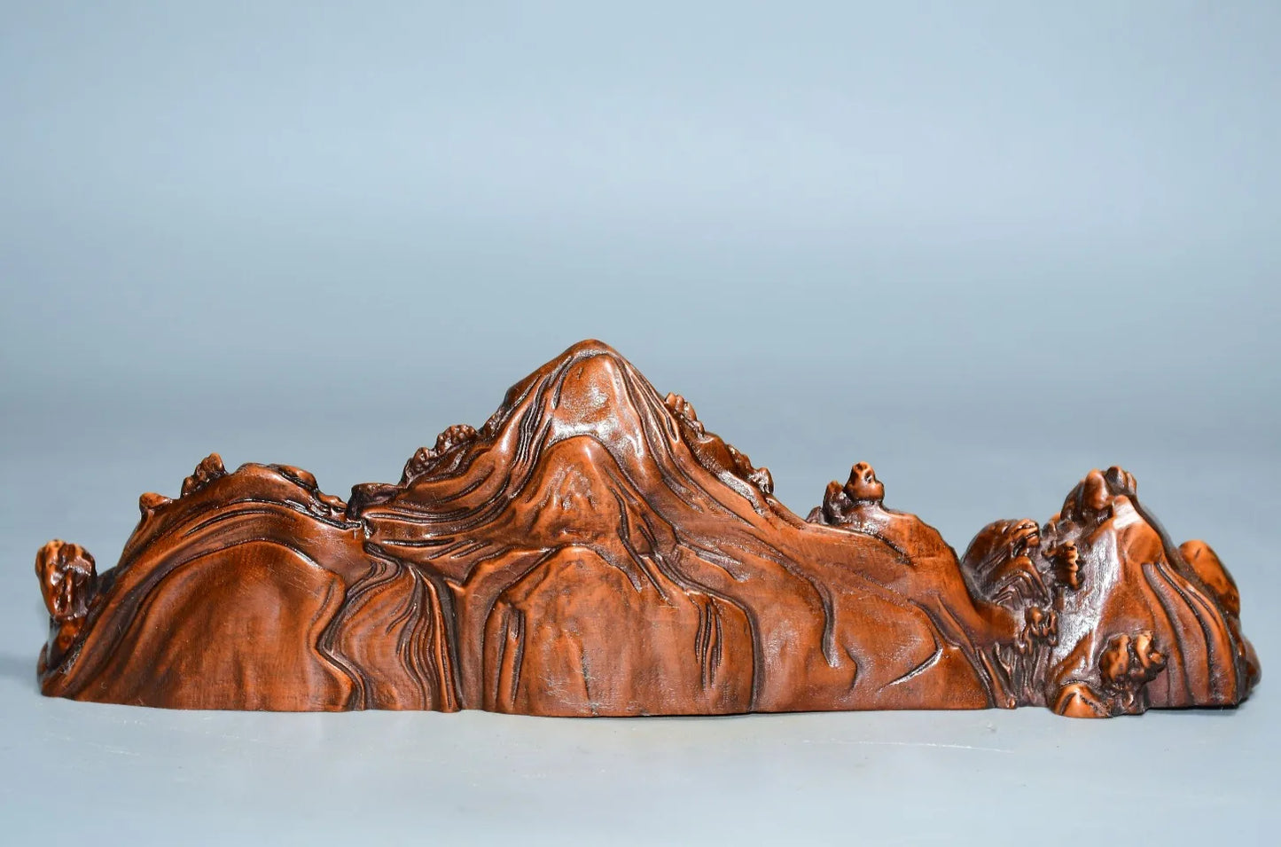 8"Tibetan Temple Collection Old Boxwood scenery Landscape sculptures Pine and Cypress land of idyllic beauty Pen Holder