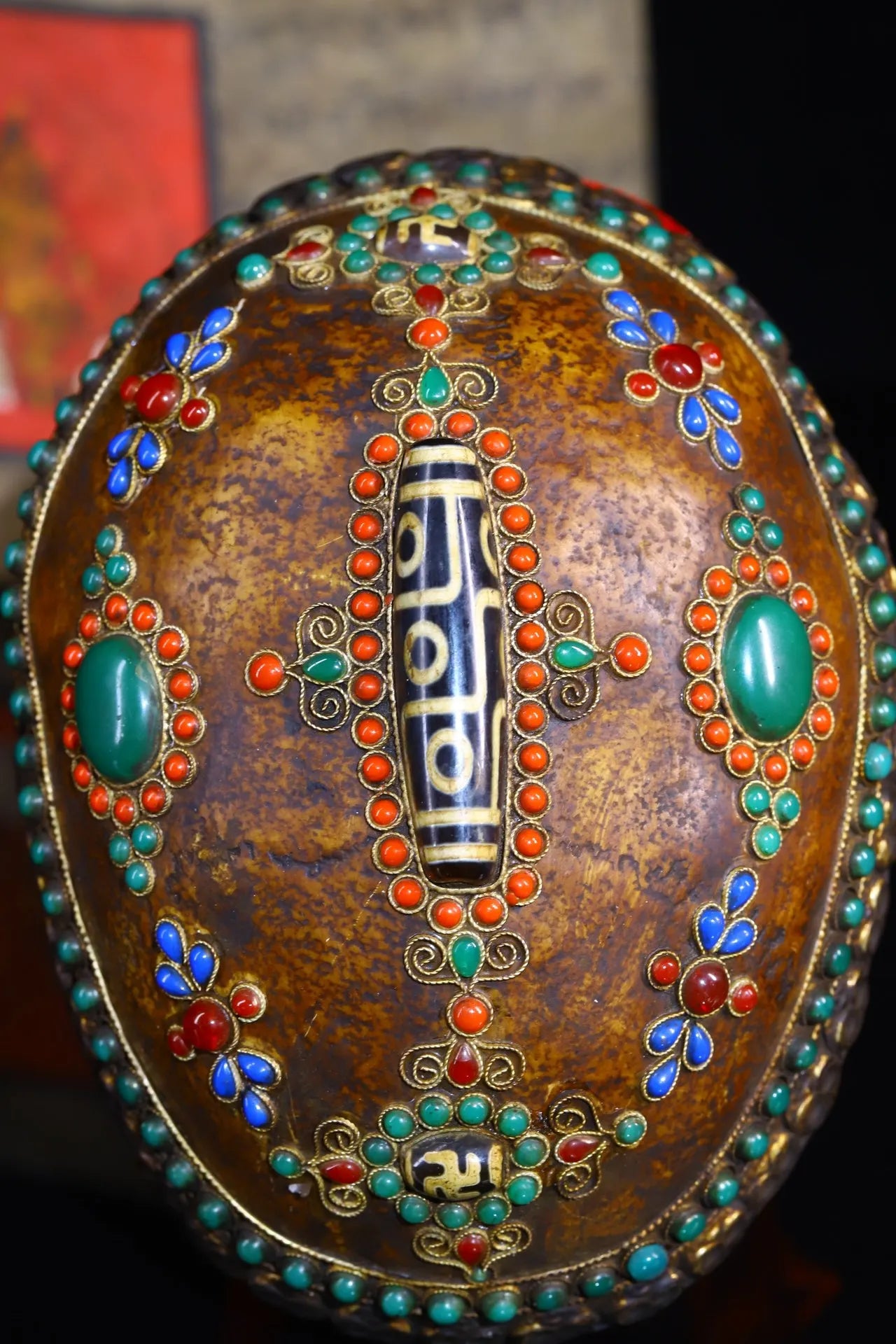 Old Nepalese Gabalā Bowl with Skull & gZi Beads