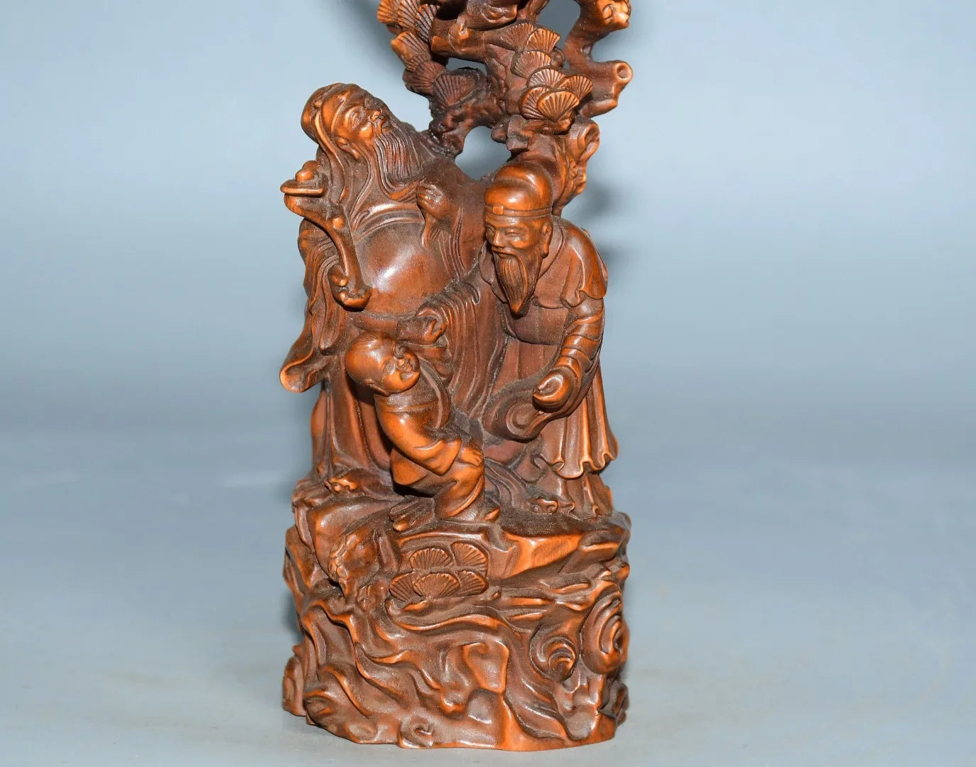 Tibetan Boxwood Fulu Shou Three Immortals Statue (7")