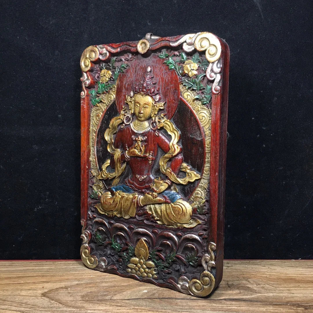 8" Tibetan Thangka – Vajrasattva & Amitabha with Rosewood Frame
