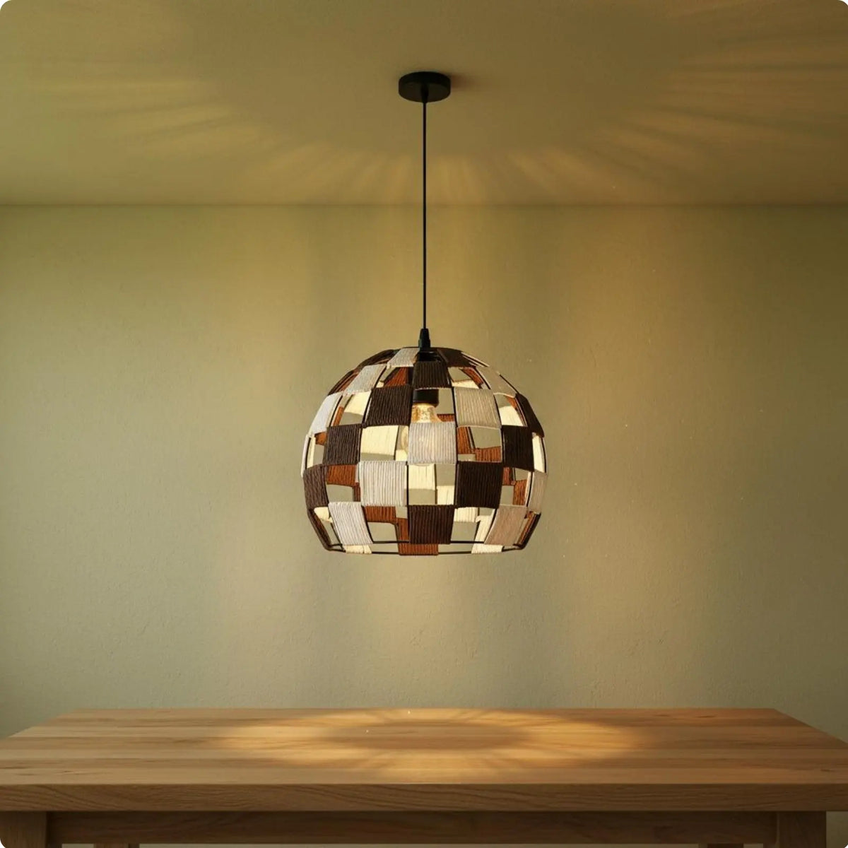 Natural Rattan Sphere Pendant Light – Japanese Woven Globe Hanging Lamp