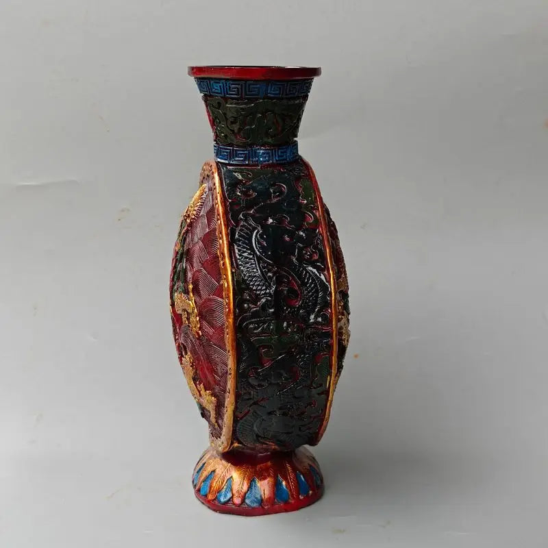 Resin Painted Imperial Dragon Ornament – Classical Lacquerware Style Display Vase