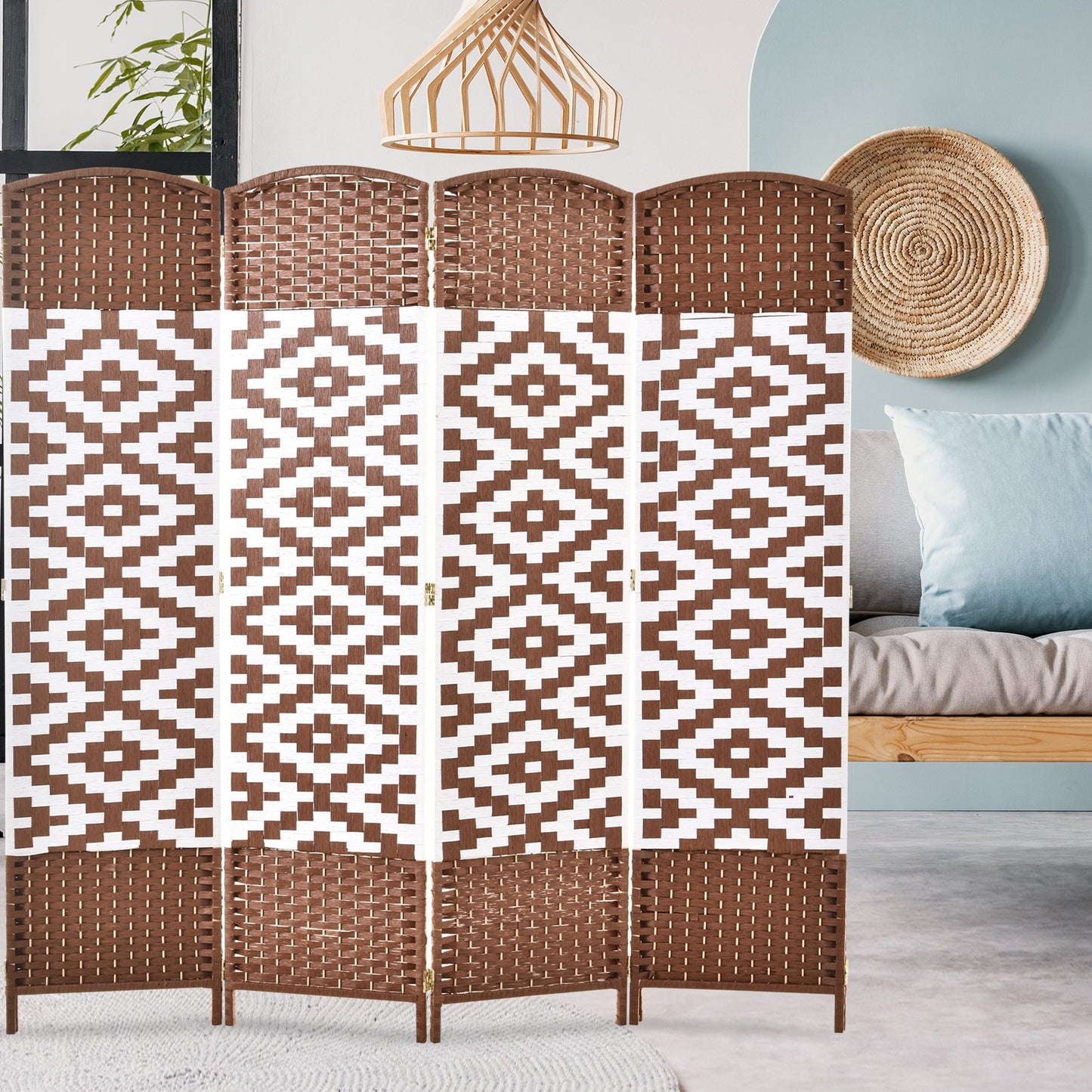 HOMCOM 6FT 4-Panel Diamond Weave Folding Freestanding Room Divider