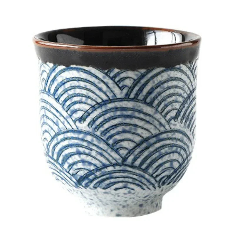 Chanshova Handmade Retro Ceramic Teacup – Hand-Painted Ocean Wave Mug (80–200ml)