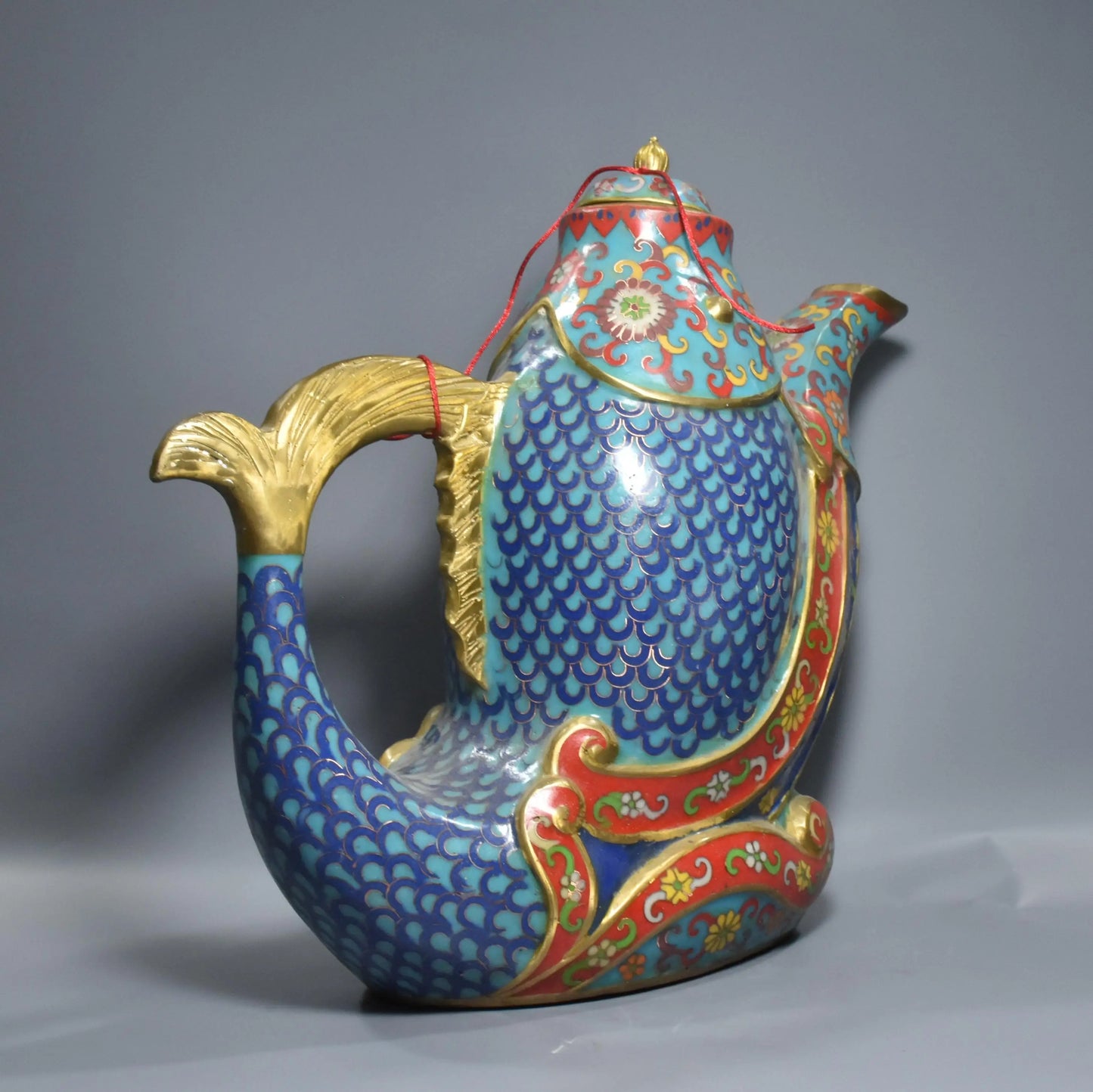 15" Bronze Cloisonné Fish-Shaped Wine Pot – Temple Floral Vessel