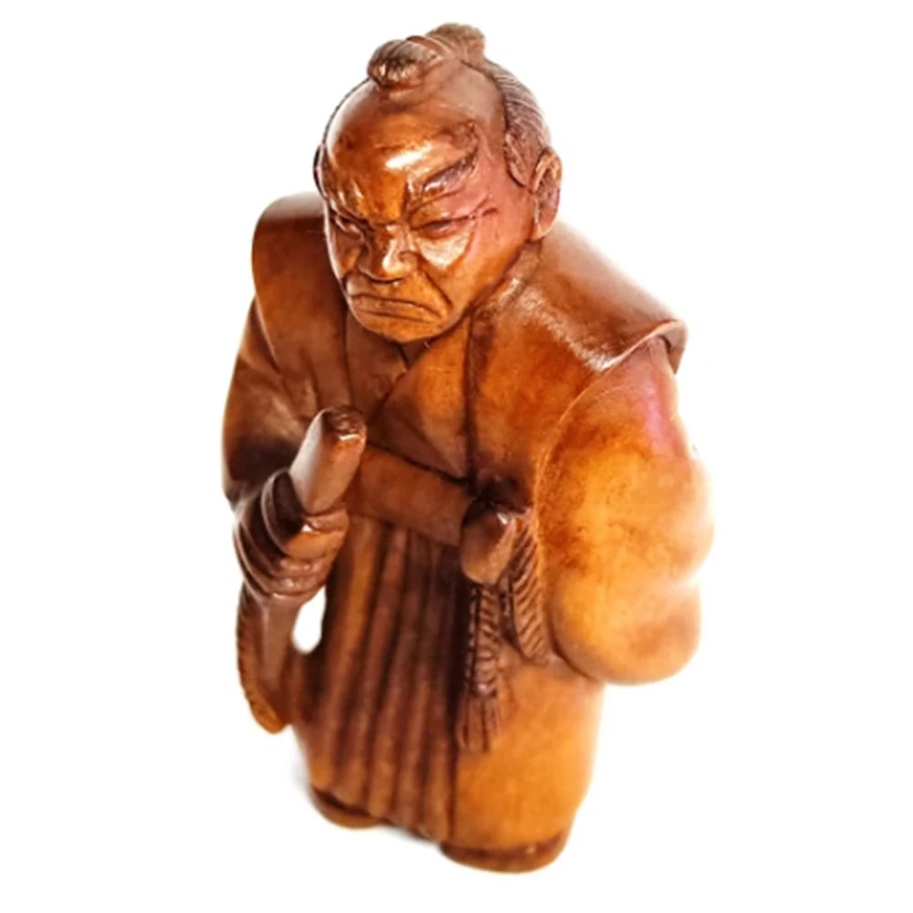 2" Buchsbaum Samurai Netsuke Figur – Japanische Miniaturkunst