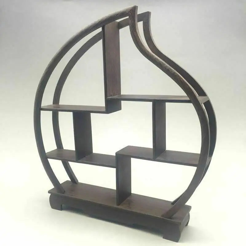 Delicate Chinese Wood Carved Peach Shape Stand Shelf for Statue Snuff Bottle Antique Asian Decorative Item