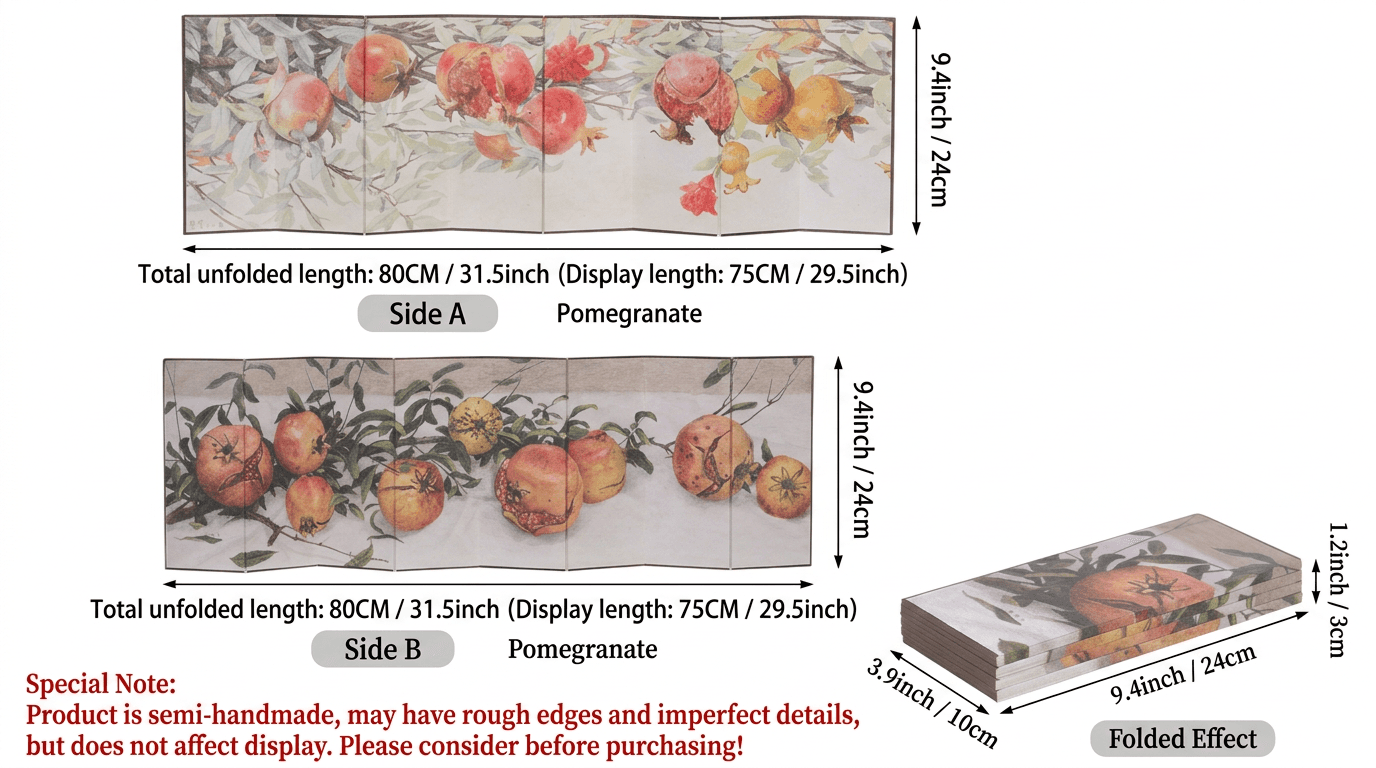 Japanese-Inspired Folding Miniature Screen with Pomegranate Design