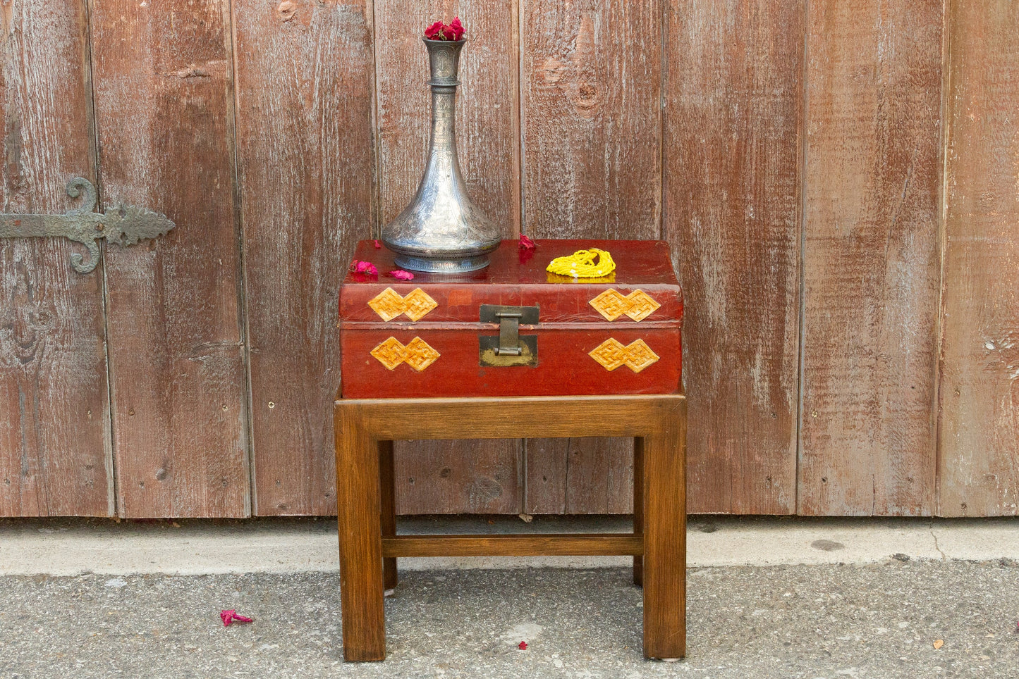 Chinese Antique Lacquer Document Box on Wooden Stand
