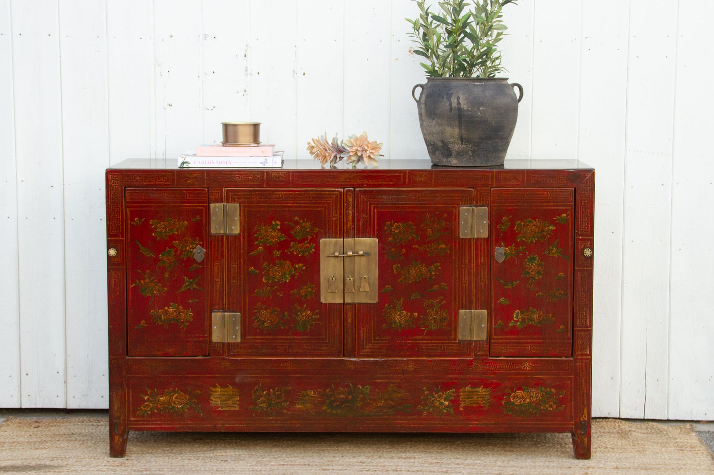 Beautifully Painted Antique Chinese Floral Credenza