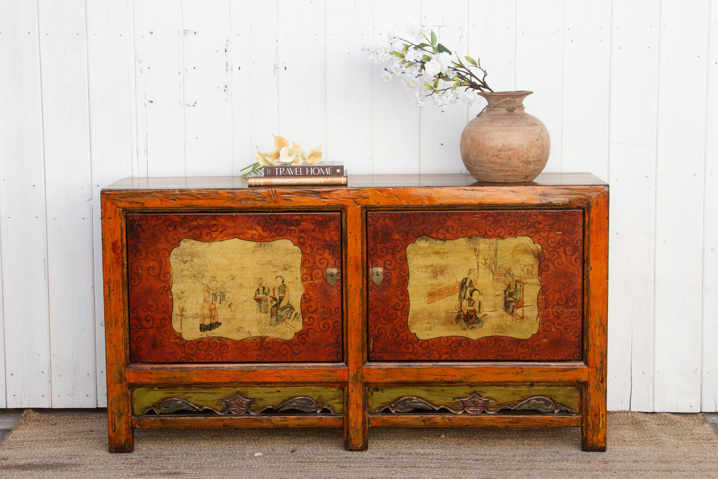 Jasper Vintage Orange Painted Mongolian Sideboard