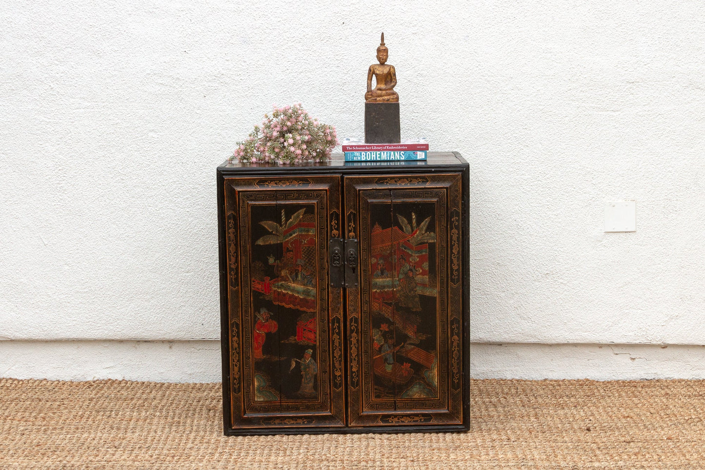 Antique Dramatic Painted Chinese Cabinet