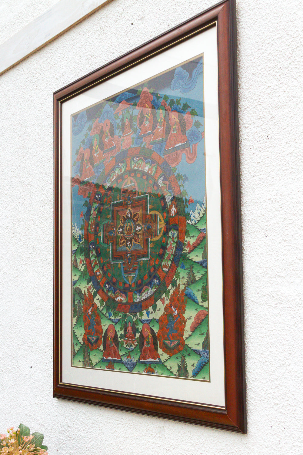Framed Vintage Buddhist Mandala Tibetan Thangka