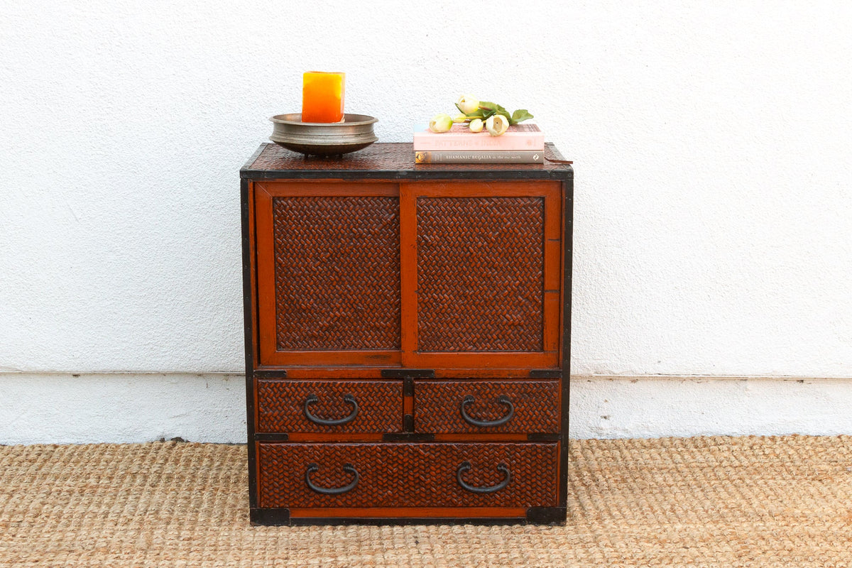 Vintage Japanese Faux Bamboo Tansu Chest