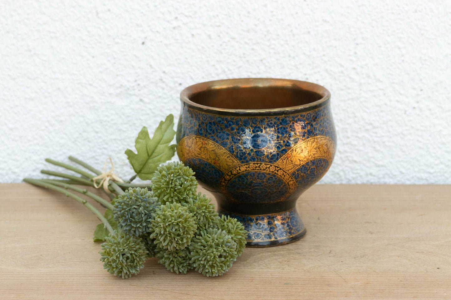 Vintage Kashmiri Blue & Gold Enamel Bowl