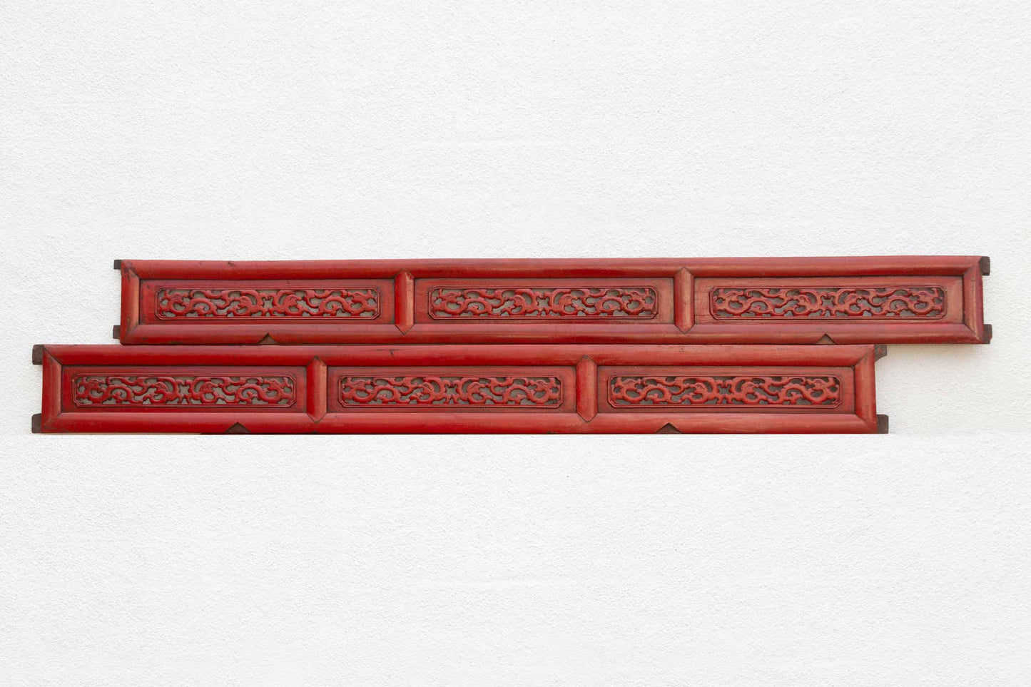 Set of 2 Long Slim Vintage Chinese Red Dragon Panels