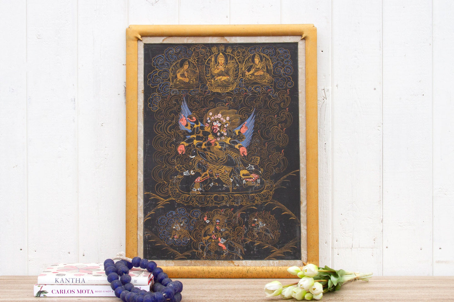 Framed Antique Tibetan Buddhist Thang Ka