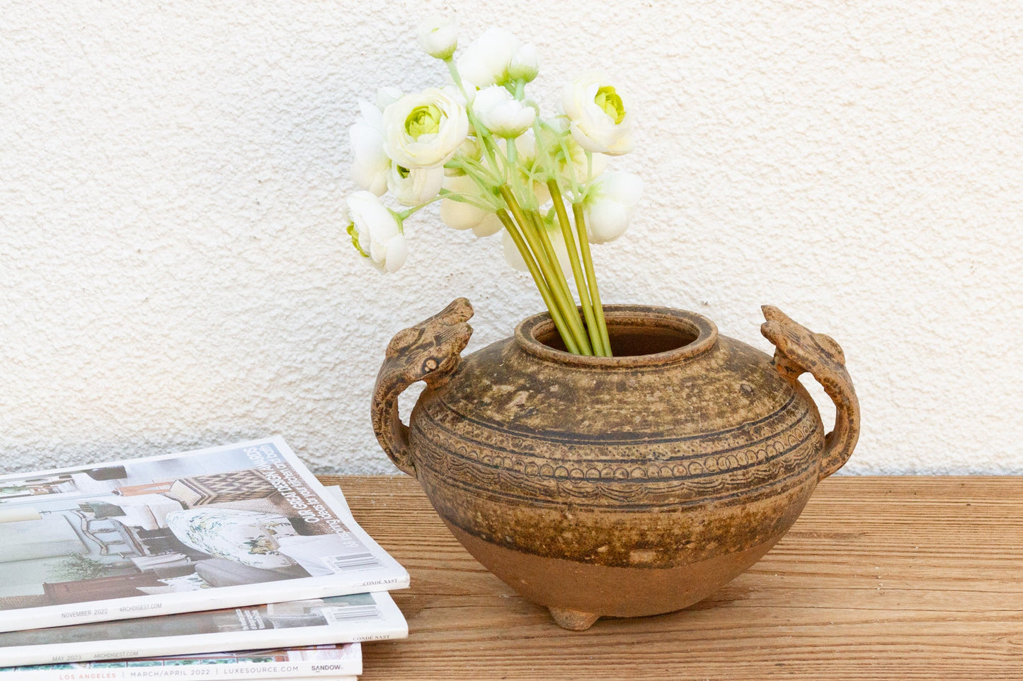 Vintage Chinese Terracotta Jar – Large-Handled Storage Vessel