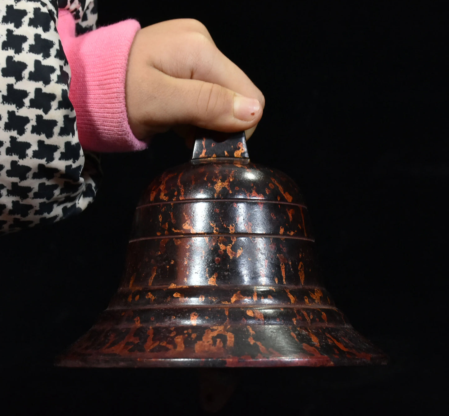 5"Temple Collection Old Bronze Cinnabar Mud gold Buddha Bell Hang the bell Tower shaped bell Worship Hall Town house Exorcism