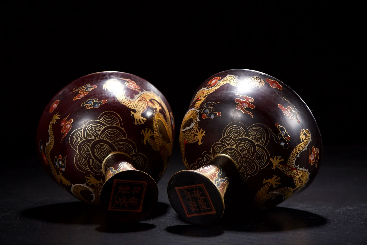 Wood Lacquer Dragon & Flower Holy Grail Cups – Asian Home Decor Wealth Bowls