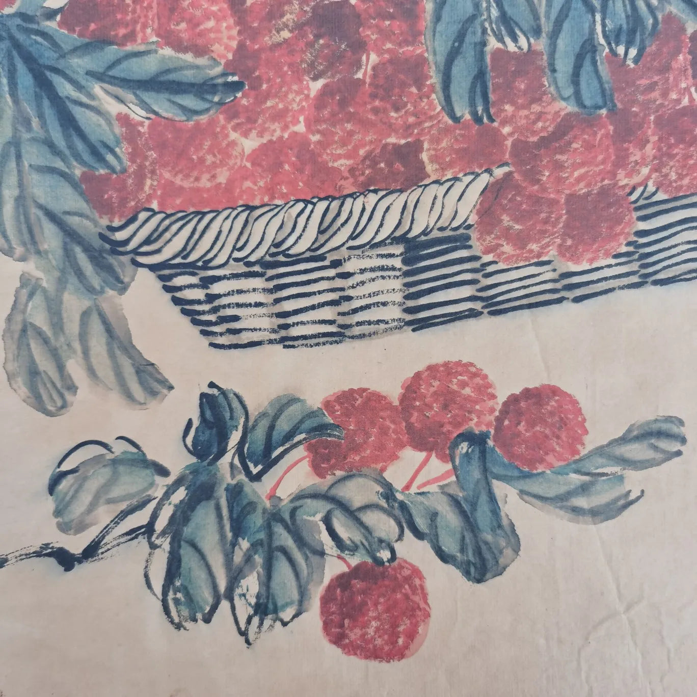 "Picture of Fruitfulness" Flower Basket Scroll Painting – After Qi Baishi (50 × 95 cm)