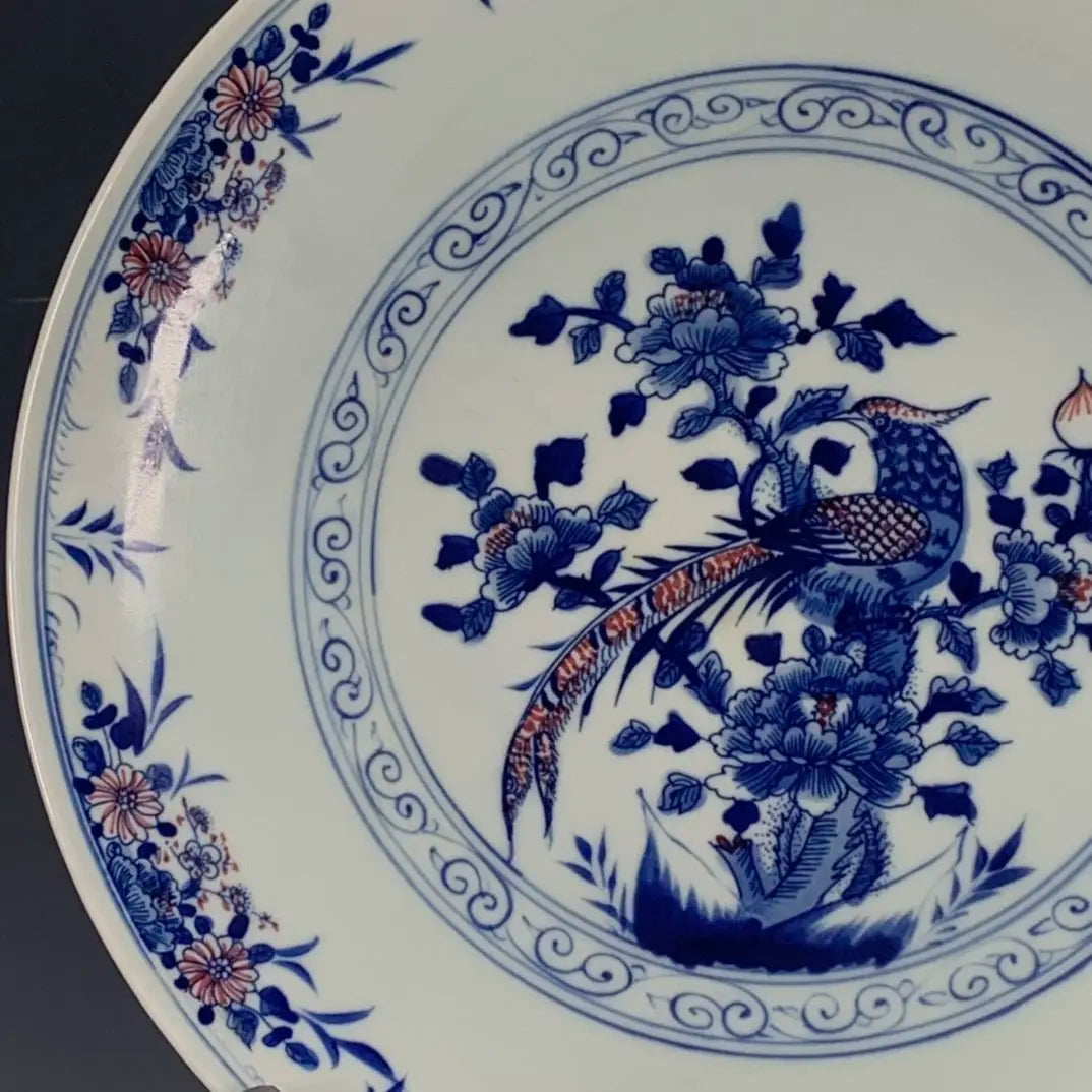 Antiker chinesischer Qing Kangxi Unterglasur-Blau-Rot-Phönix-Teller
