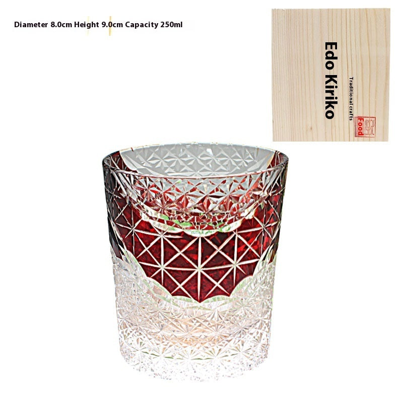 Edo Kiriko Japanese Handmade Cut Glass Cup, Single or Set of 4