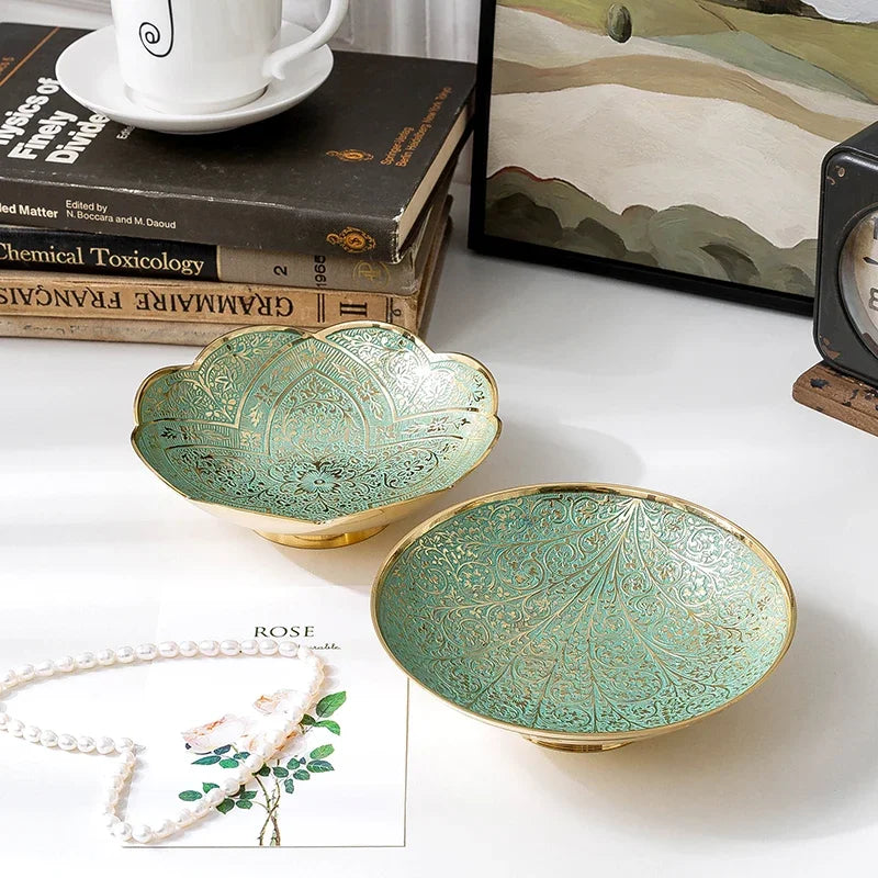 Hand-Engraved Southeast Asian Solid Brass Bowl – Decorative Fruit, Key & Jewelry Dish