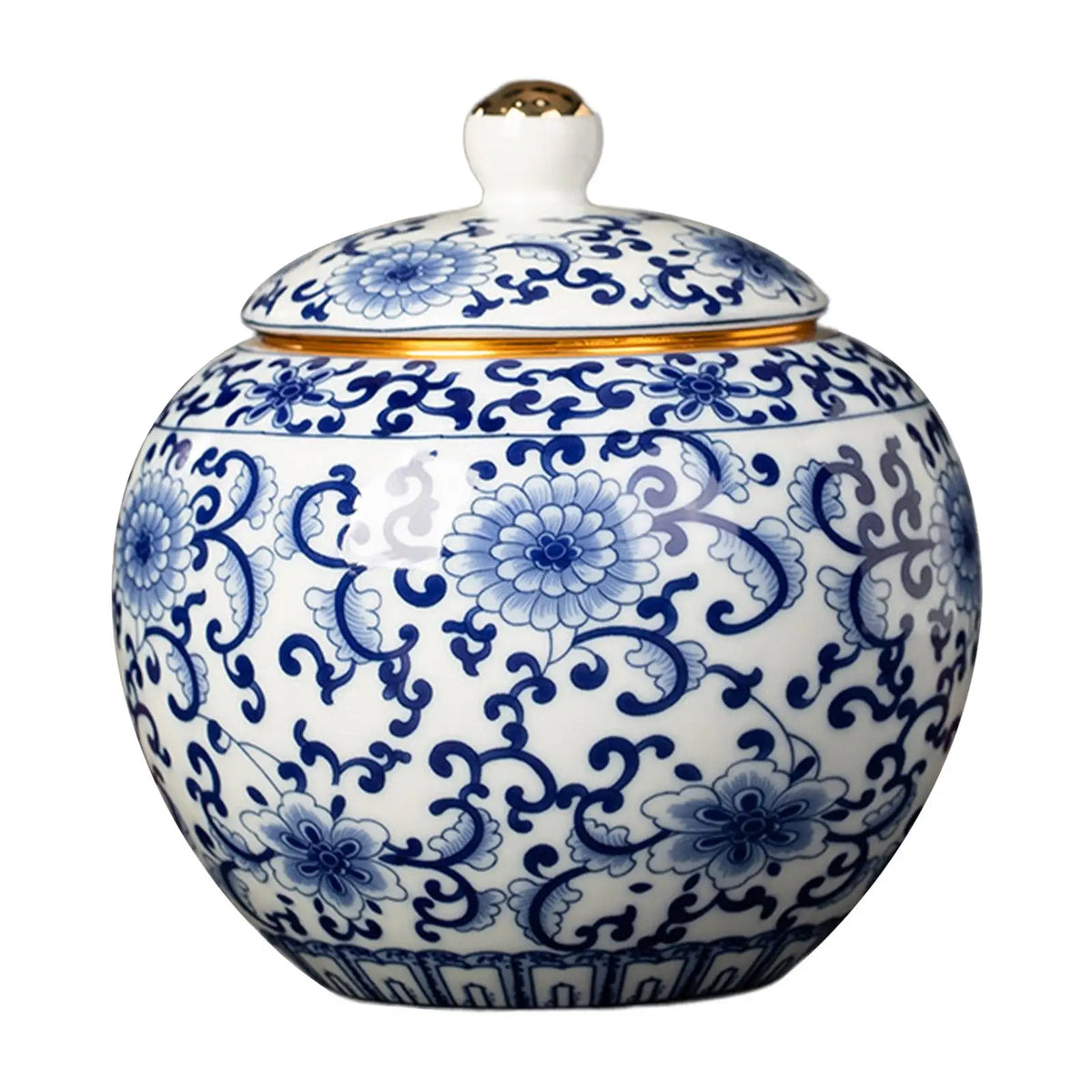 Floral Blue & White Porcelain Temple Jar | Desktop Tea Caddy