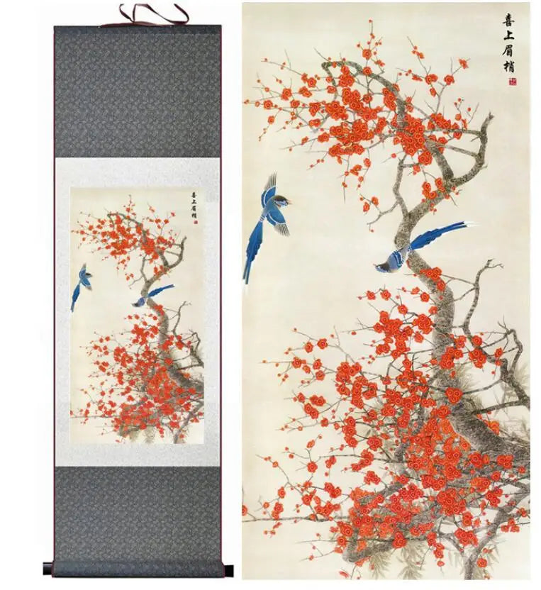 Birds and flower painting silk scroll painting traditional birds and flower painting Chinese birds