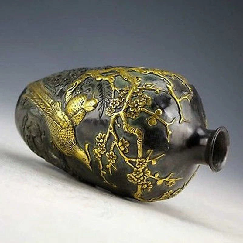 Gold‑Plated Copper Flower & Bird Vase – Chinese Vintage‑Style Decorative Pot (20 cm)