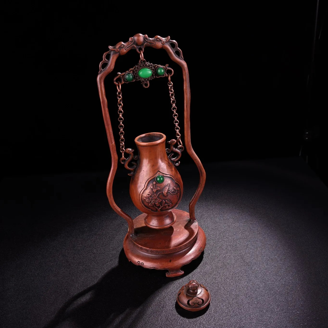 10" Purple Bronze Magpie & Plum Blossom Hanging Incense Burner