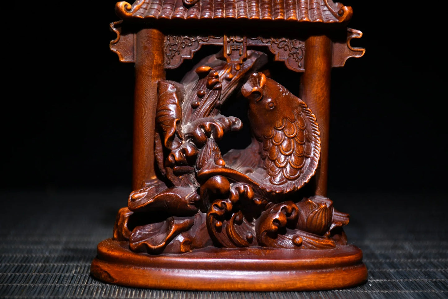 Tibetan Temple Boxwood Carp & Dragon Gate – Promotion & Prosperity Desk Ornament (6")