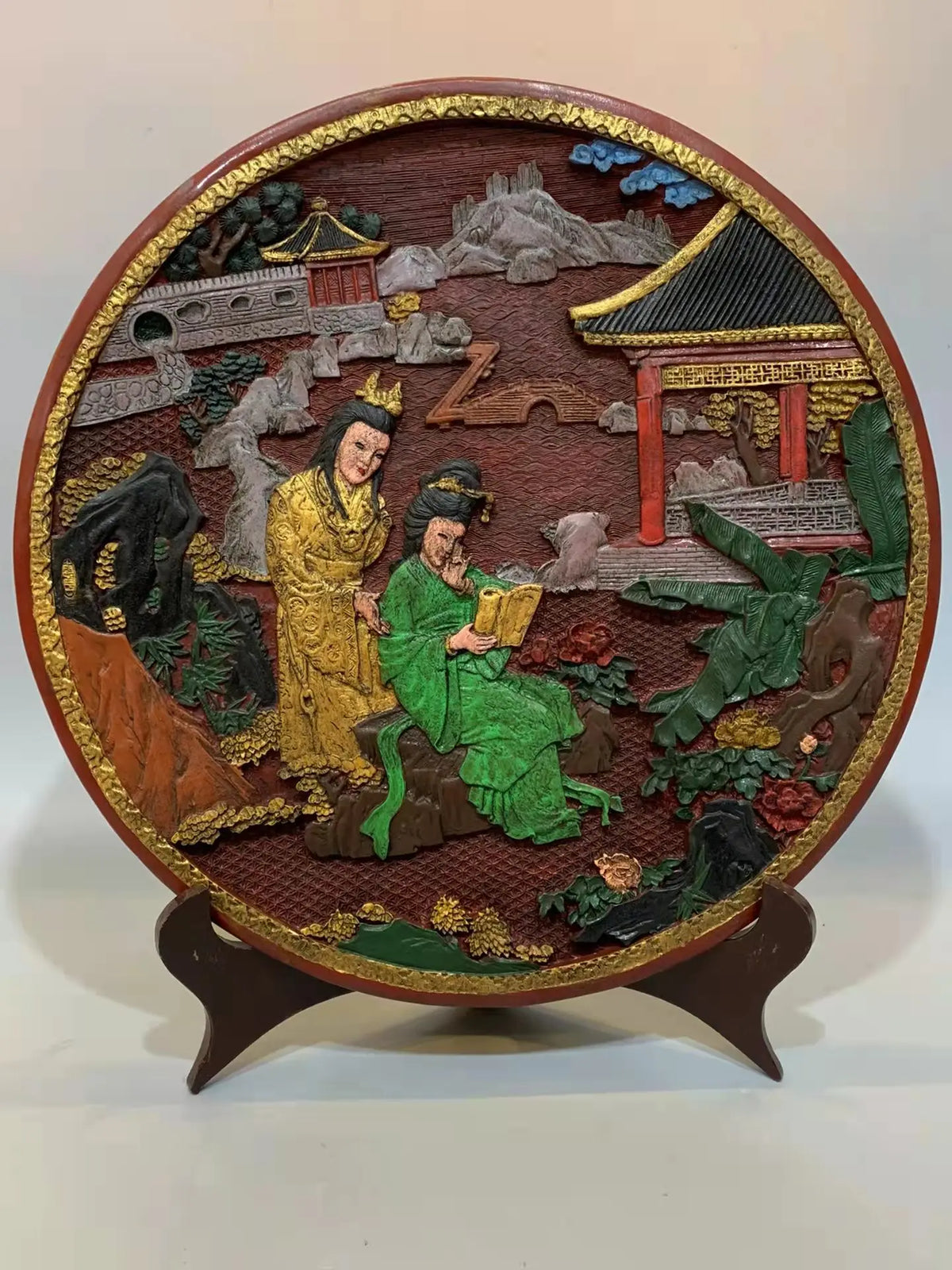 Rare Qing Dynasty old Lacquerware plate, Read classics,Free shipping