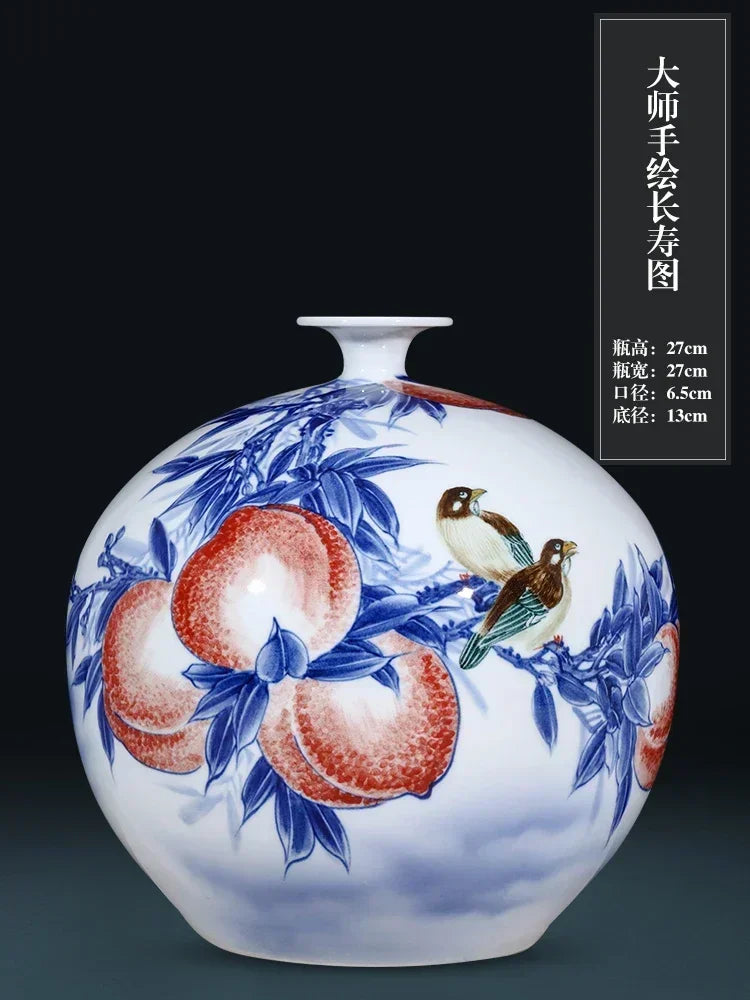 Jingdezhen ceramics hand-painted blue and white porcelain desktop vase living room Chinese home DD