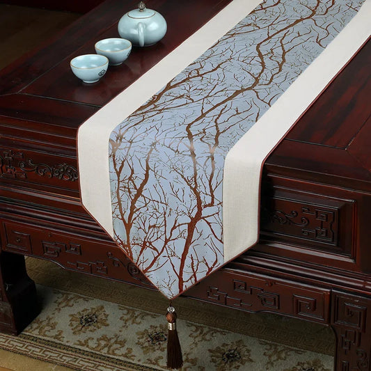 Traditional Chinese High-End Tablerunner/Table Flag – Jacquard Brocade Decorative Runner for Dining, Console & Bed