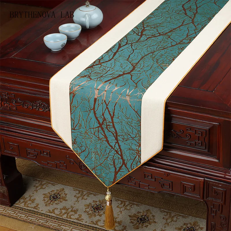 Traditional Chinese High-End Tablerunner/Table Flag – Jacquard Brocade Decorative Runner for Dining, Console & Bed