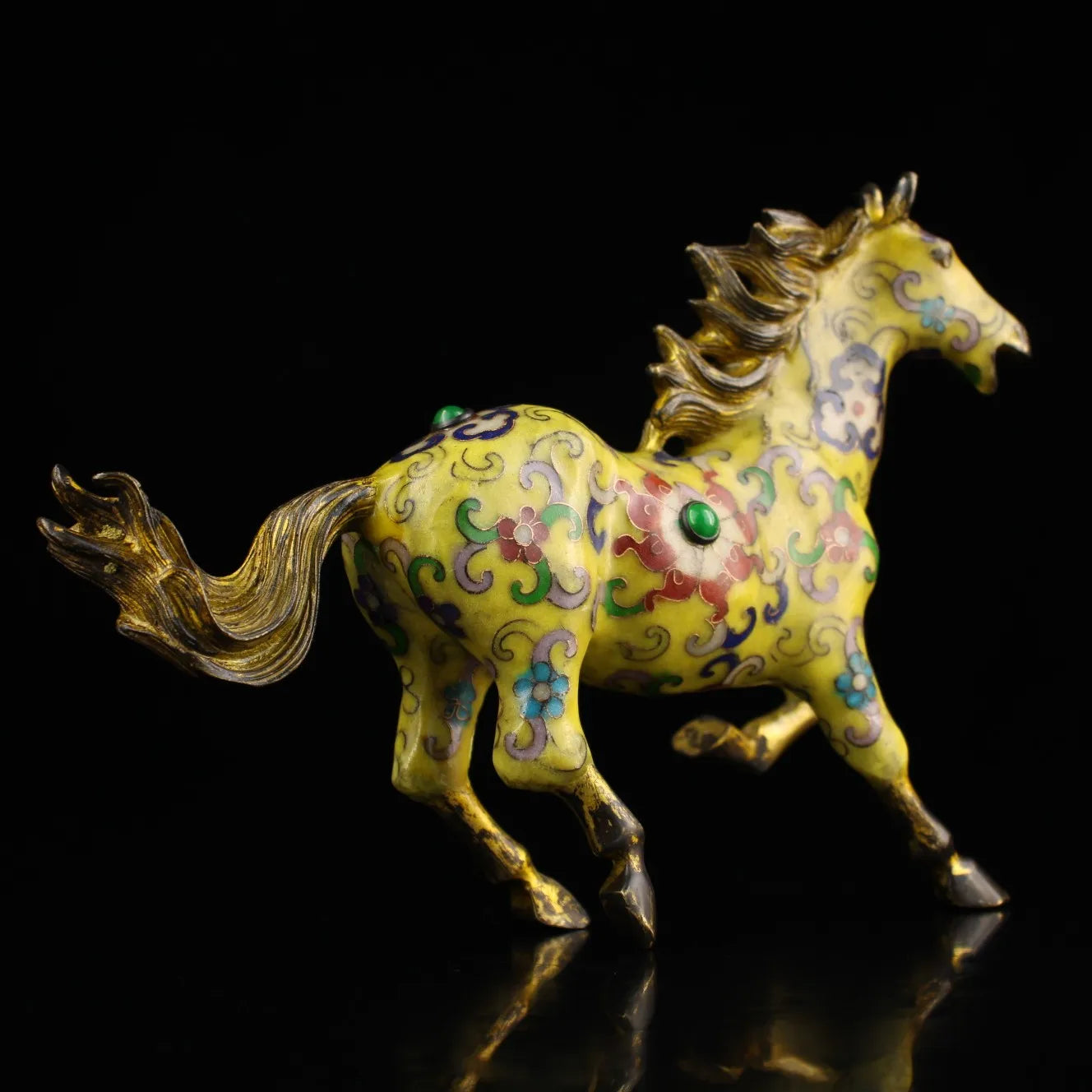 9" Tibetan Temple Collection Old Bronze Cloisonné Zodiac Running Horse