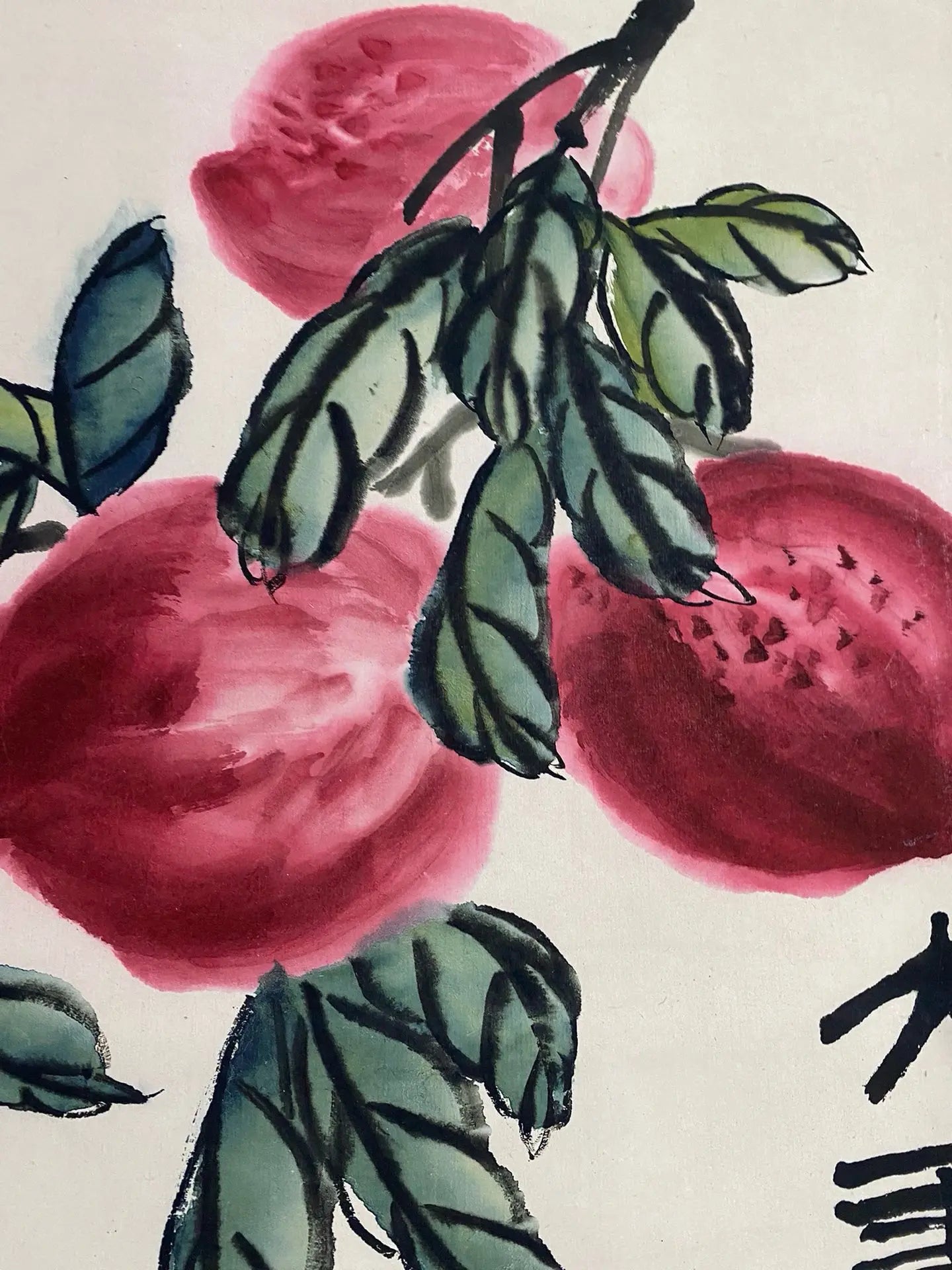 "Great Longevity" Peaches Vertical Scroll Painting – Attributed to Qi Baishi (175 × 70 cm)