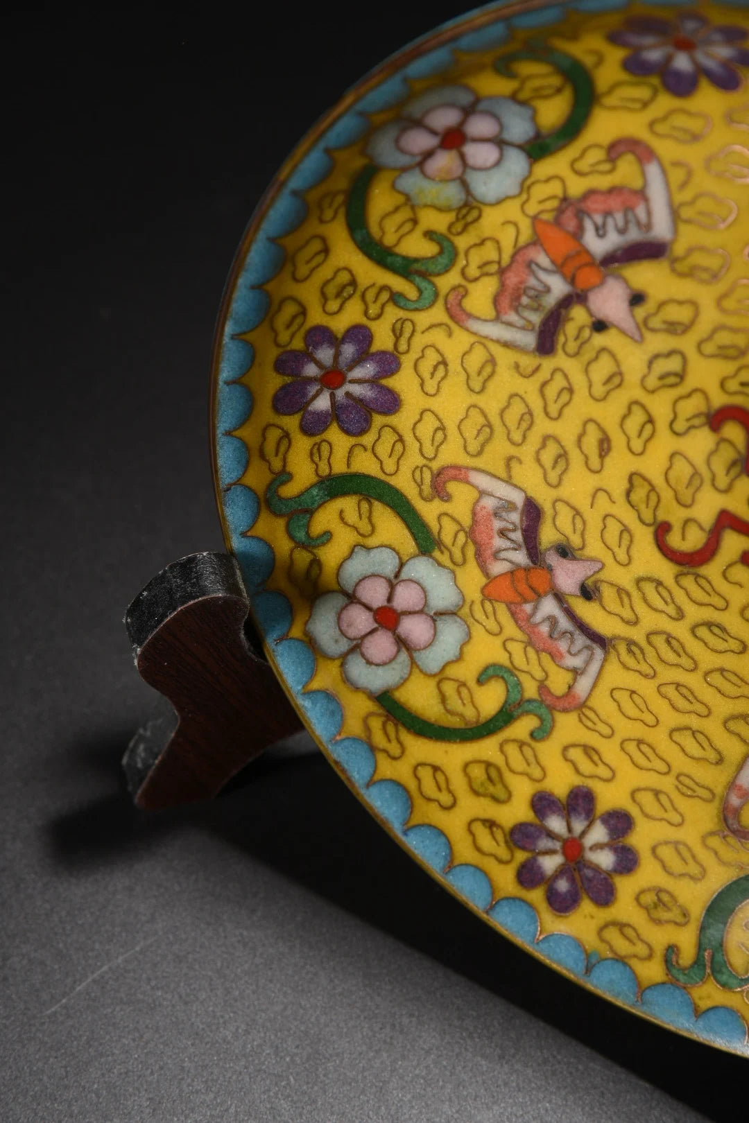 7"Tibetan Temple Collection Old Bronze Cloisonne Enamel Five bat patterns Longevity Reward Plate Amass wealth Ornaments
